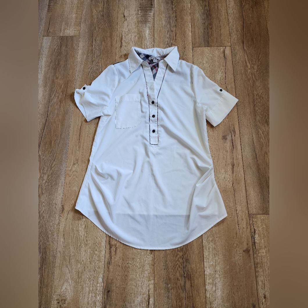 Vintage Euc Burberry Button Up Shirt White Nova Check Plaid Blouse Women's Sz L